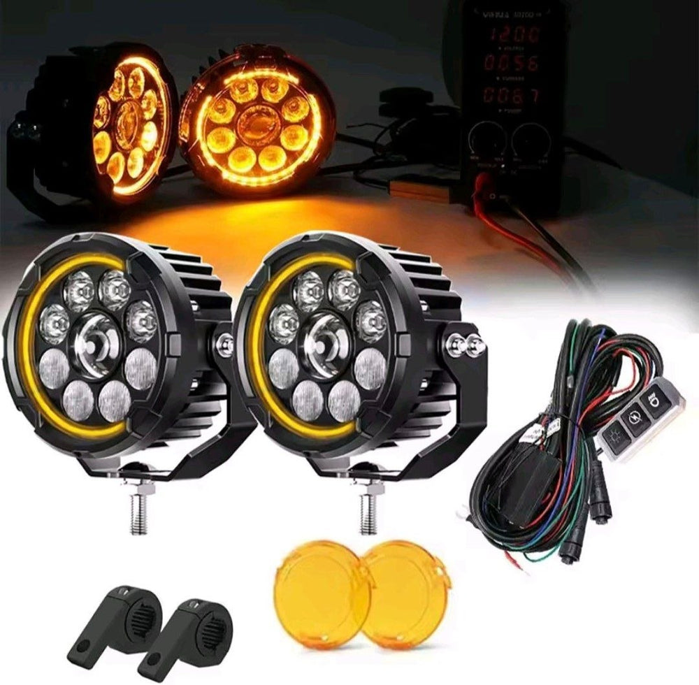 Phare LED 7 Pour Moto Avec Feux Auxiliaires Ambrés